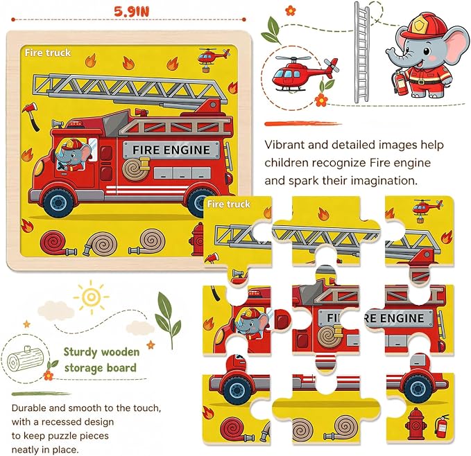 Wooden Jigsaw Puzzles for Kids Ages 3-5, 8-Pack 9-Piece Traffic Puzzles Toy | Transportation Wood Puzzles Set, Toddler Brain Teaser Toys, Gifts for Boys Girls Ages 3 4 5 6
