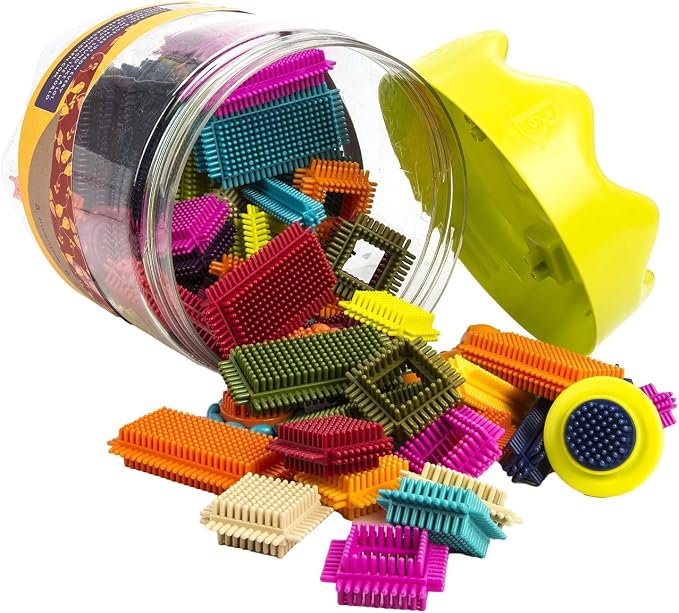 B. toys Bristle Blocks, 68 Interlocking Blocks in Jar, Construction | Sort and stack STEM building set with soft, easy-to-connect bristles and storage jar with lid; compatible with; 2+ Years