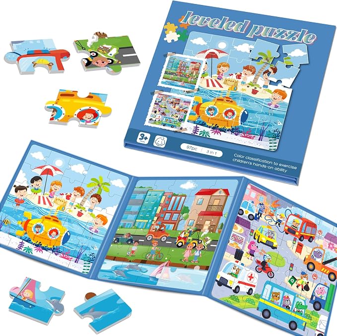 Magnetic Puzzles for Toddlers 3-5 Toddler Puzzle Travel Toys （Traffic） | Jigsaw Puzzles for Kids 97-Pieces Travel Toys Transportation Puzzles Ages 4-6 Road Car Trip & Airplane Activity