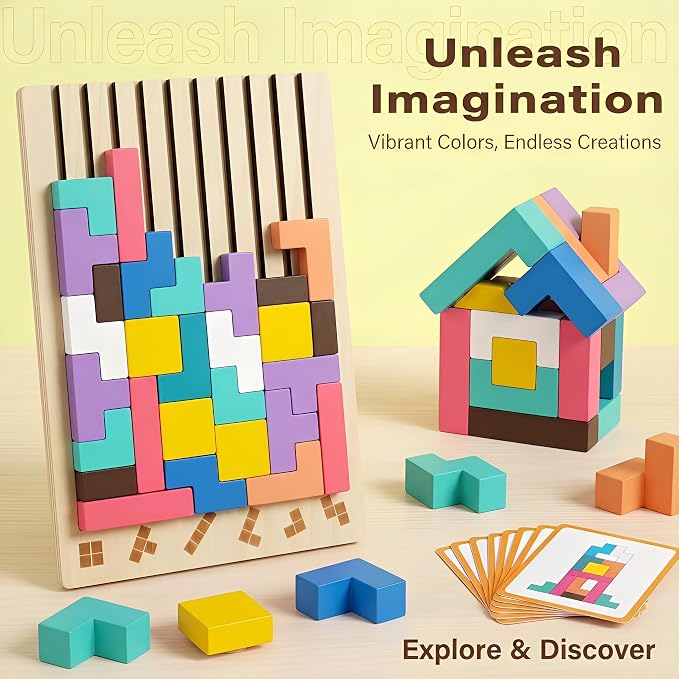 Wooden Stacking Puzzle Toy,Wooden Montessori Russian Blocks Puzzle -3D Stacking Toy for 3-6 Year,Educational Gifts for Boys and Girls.