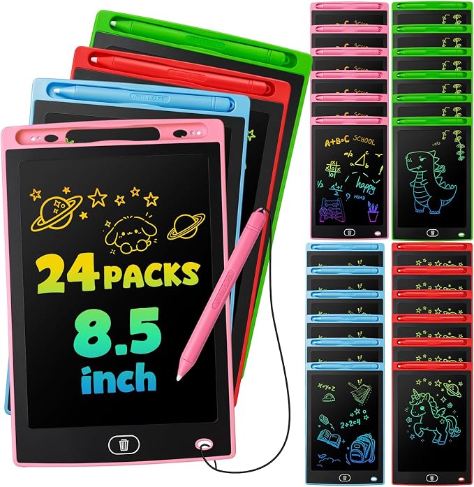 24 Pack LCD Writing Tablet for Kids, Erasable and Reusable Toddler Doodle Board in 8.5 inch, Ideal Educational Drawing Pad for Learning Toy for Ages 3-8 Gifts for Girls Boys