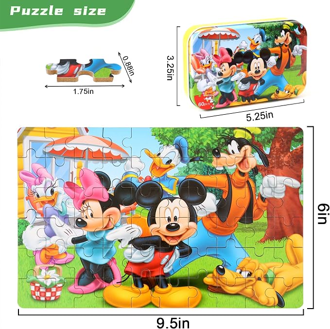 MZZOTOY Puzzles for Kids Ages 4-8, 60 Piece Puzzles for Kids Ages 3-5 in a Metal Box Girls and Boys Learning Educational Jigsaw Puzzle Toys Gifts