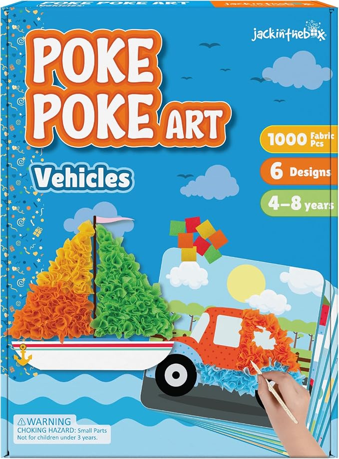 jackinthebox Poke Poke Art – Mess-Free Sewing Art for Kids, Great Gift for Children, Toys for Girls and Boys Ages 4 5 6 7 8 (Vehicle)
