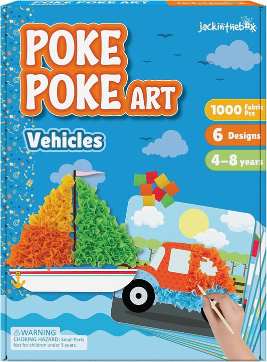 jackinthebox Poke Poke Art – Mess-Free Sewing Art for Kids, Great Gift for Children, Toys for Girls and Boys Ages 4 5 6 7 8 (Vehicle)