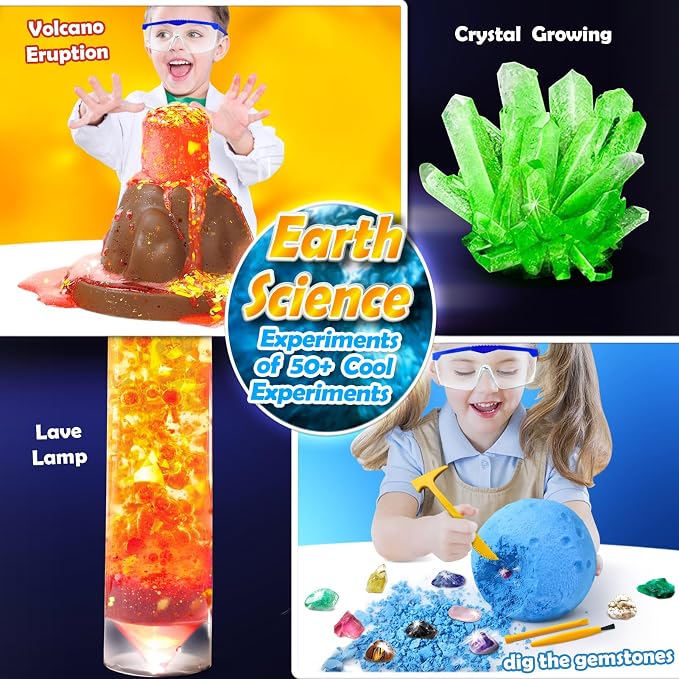 UNGLINGA 50+ Science Lab Experiments Kit for Kids, STEM Activities | Educational Scientist Toys Gifts for Boys Girls Chemistry Set, Gemstone, Volcano Eruption