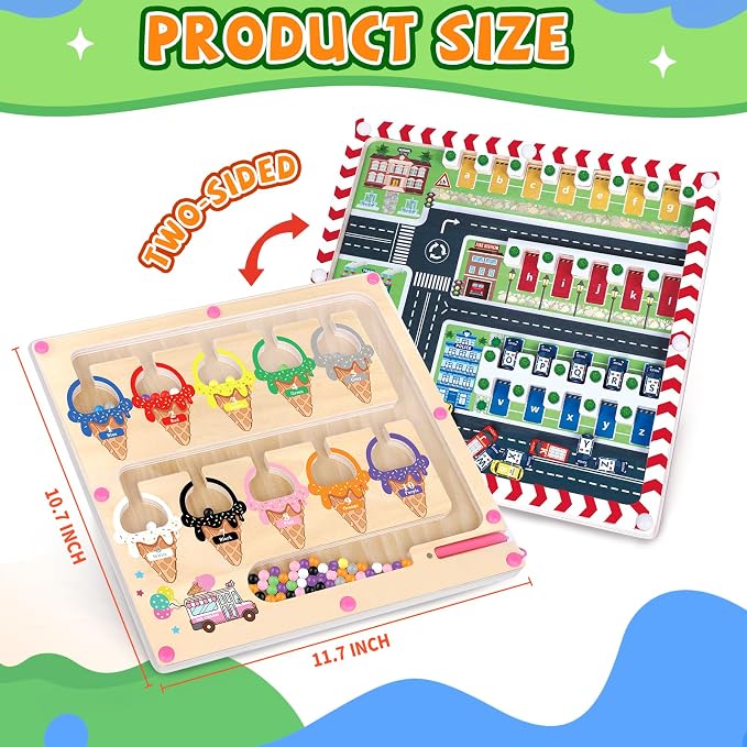 wakeInsa 2 in 1 Magnetic Color and Number Maze,Montessori Toy for 3-6 Years Old,Wooden Magnet Balls Puzzles,Toddler Busy Board Game,Preschool Learning Activities,Christmas & Birthday Gift for Kids