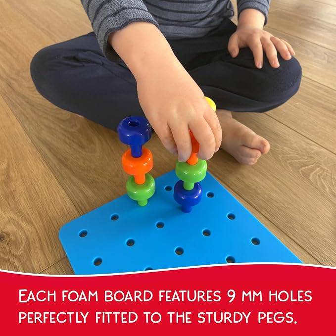 Foam Peg Board Toy - 36 Pegs, Foam Board, Lacing String, Storage Bag - Occupational Therapy Toys - Fine Motor Skills Toys for Toddlers and Kids (Blue)