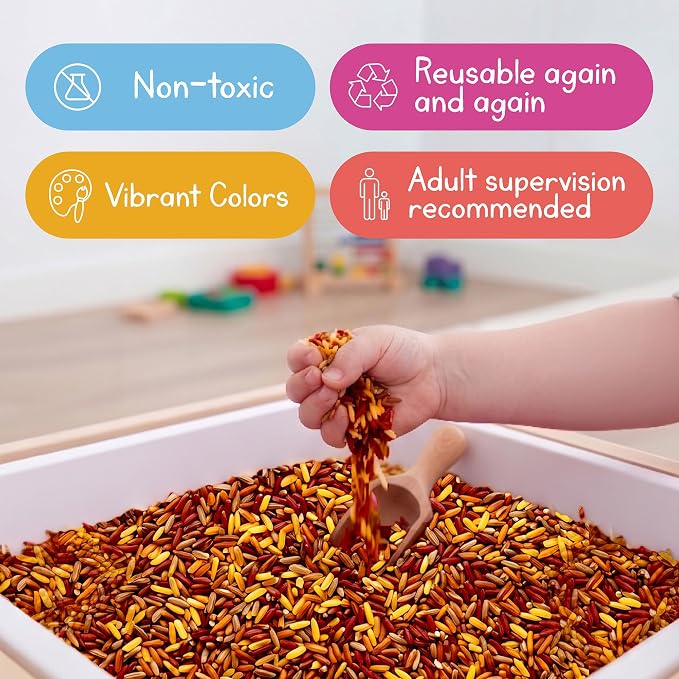Fall Sensory Play Rice for Kids, 2 lbs – Autumn Sensory Bin Filler for Scooping, Pouring, Sorting & Creative Play – Perfect for Sensory Bins and Tables – Fine Motor Play – Ages 3+