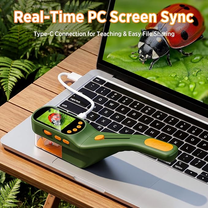 Kids Bug Catcher Microscope STEM Exploration Toy for Ages 3+ | 2.4" IPS screen, 500X Magnification, 8 LED lights, photo and video record, bug catching kit for kids 3‑12 outdoor STEM toy