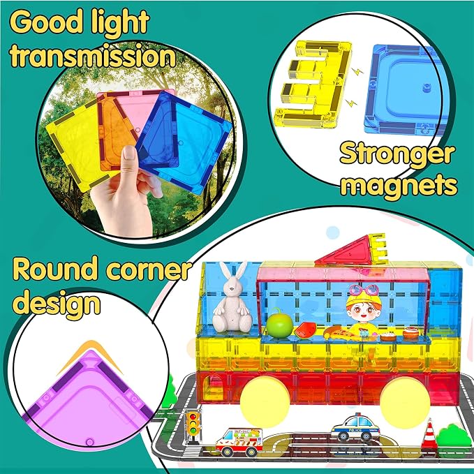 106Pcs Christmas Magnetic Tiles, Magnetic Building Blocks, Preschool Montessori Toys Gift for 3+ Year Old Boys and Girls, Sensory Toys for Kids Aged 3-5 and 4-8, Ideas for Toddler with Autism