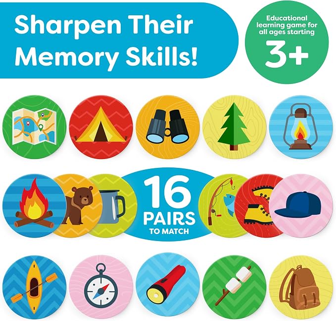 Memory Games for Kids Ages 4-8 - Camping Games for Kids, Camping Toys, Summer Camp Activities, Kids Summer Activities - Memory Matching Games for Toddlers 3-5, Preschool Outdoor Board Game Activities