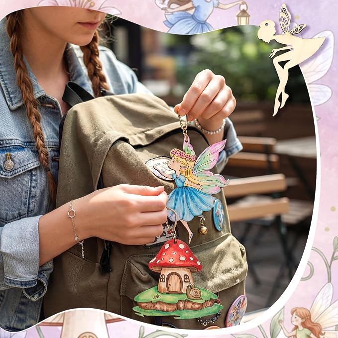 Saypacck 24 Pcs Fairy Birthday Party Favors Wooden Paint Craft Kits | Fairy Theme for Goodie Bags, Organza Bag Packaging, Kids Party Activity, Wooden Ornaments DIY