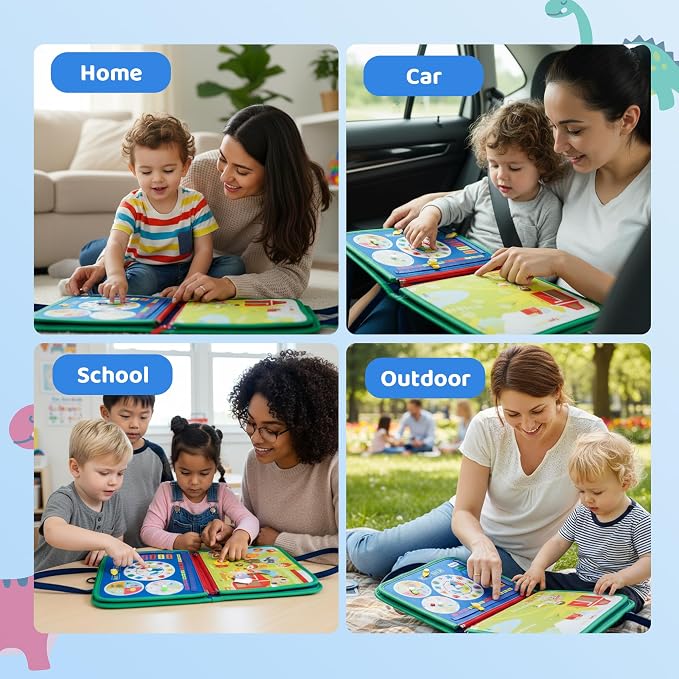 Tilhumt 8 in 1 Busy Book for Toddler 1-3, Montessori Boy Board | With Storage Bag for Travel Quiet Learning Sensory Toys, Felt Busy Book for Baby Educational Gift Activities Fine Motor Skill