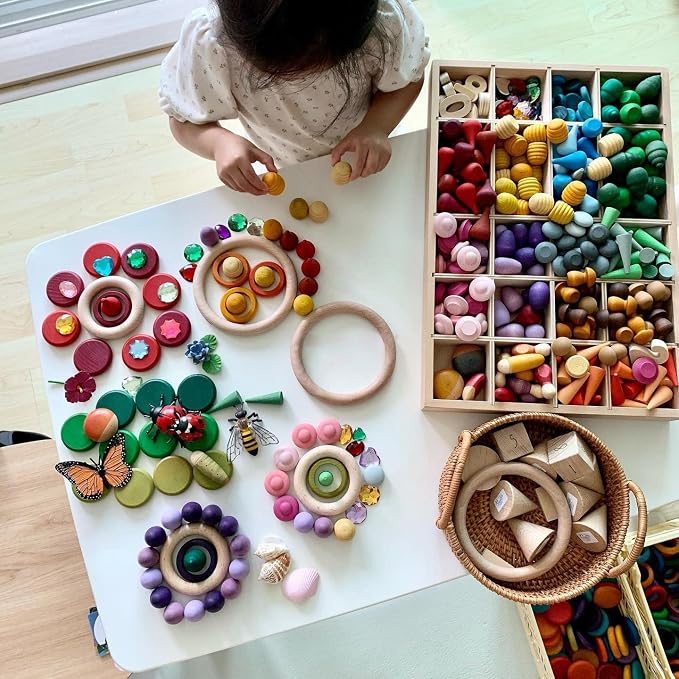 Candywood Rainbow Color Style Wooden Loose Parts Sensory Play Toys (81 PCS)
