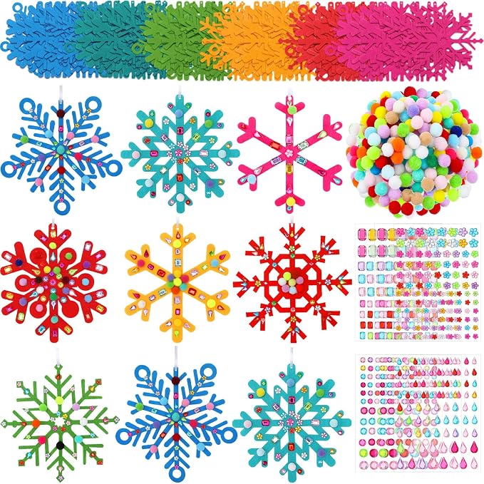 Jetec 72 Set Holiday Snowflake Craft Kit Winter DIY Hanging January Craft Ornaments Snowflake Kit for Christmas Tree Home Activity Decorations Party Favors Home Activities(Bright Color)