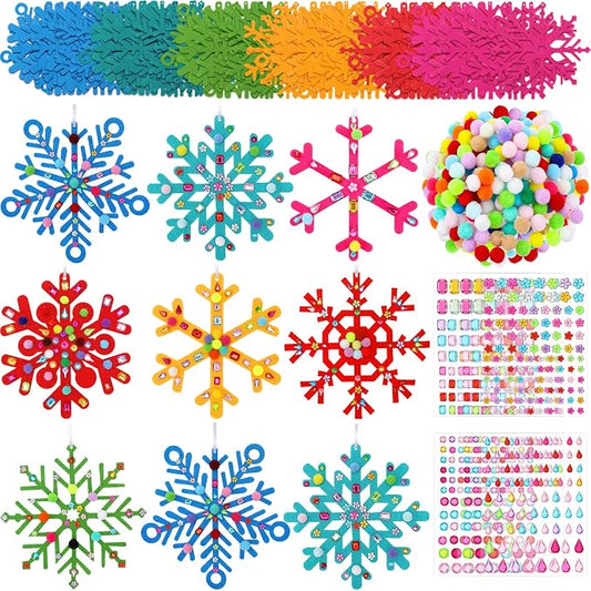 Jetec 72 Set Holiday Snowflake Craft Kit Winter DIY Hanging January Craft Ornaments Snowflake Kit for Christmas Tree Home Activity Decorations Party Favors Home Activities(Bright Color)