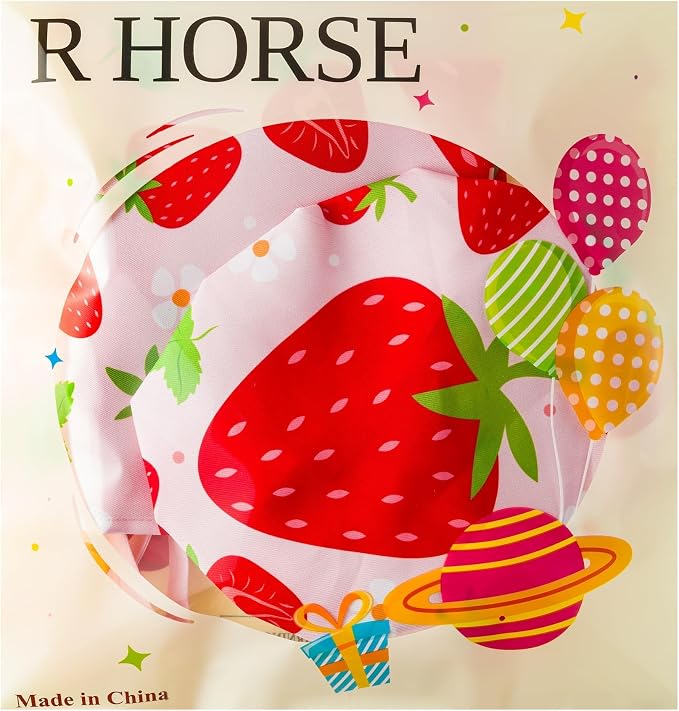R HORSE 2 Piece Kid Apron and Chef Hat Set, Children Role Play Chef Toy | Strawberry Adjustable Kitchen Toddler Apron for Girls, Cooking Birthday Gift for Kid, Ideal for Cooking, Baking, Painting