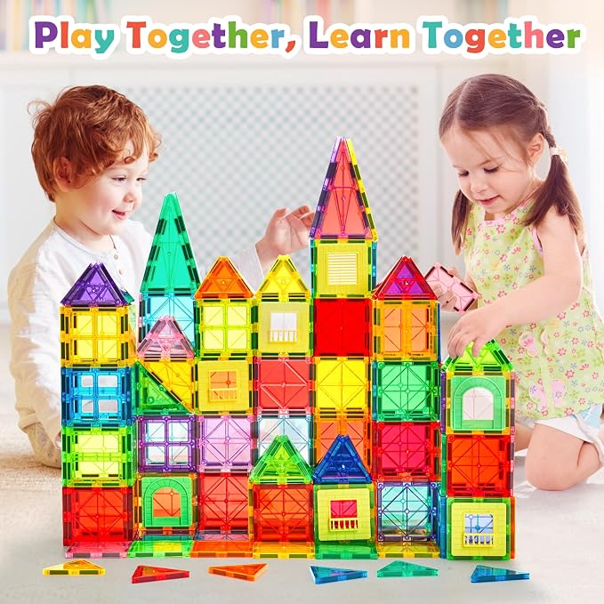 Dopyye 100 PCS Magnetic Building Tiles, Magnetic Block for Kids | Magnet Tiles STEM Educational Stacking Toys Gift with Storage Bag for Toddler Ages 3 4 5 6 7 8 9
