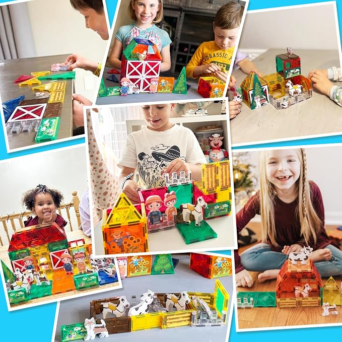 105 PCS Magnetic Tiles with Farm Animals, Magnetic Blocks Building Toys for 3+ Year Old Toddler, Construction STEM Magnet Toys Gift for Kids, Boys and Girls 3 4 5 6 7 8+ Year Old