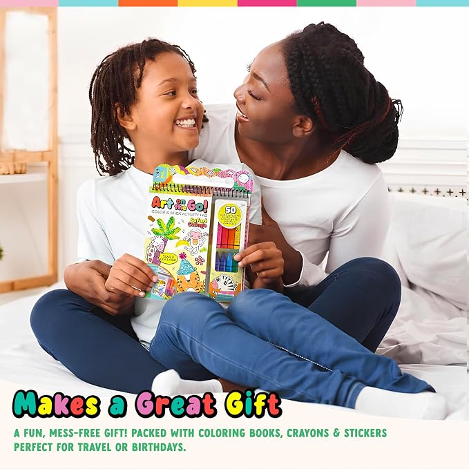 Bright Stripes Art on the Go Collage Fun Jungle Theme Travel Kit, Ages 3+ | Mess-free tear-and-paste play with crayons, stickers, picture book, portable design fits toddlers and preschool age well