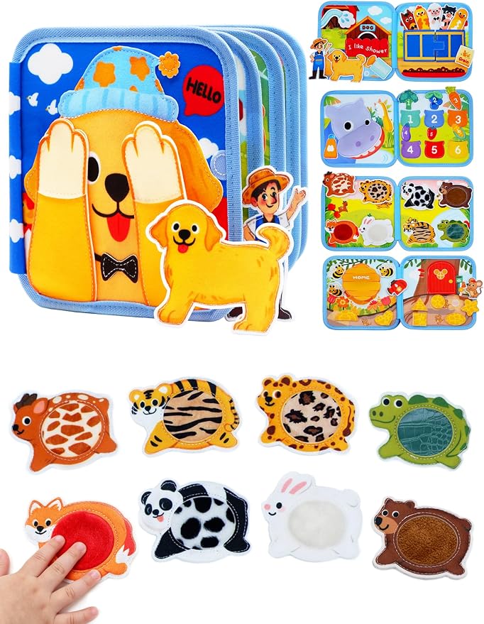 BizyKoady Montessori Busy Book for Toddlers 1-3, Felt Busy Board Dog Theme | Montessori toys, Learning activity, Travel toys, Fine motor, Independent quiet play, Soft felt, Boy Girl gift
