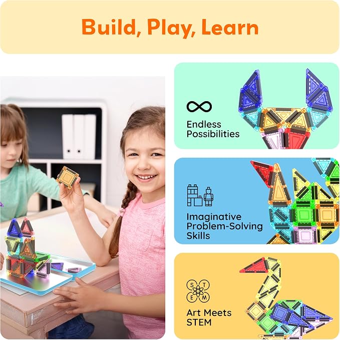 PicassoTiles Magnetic Tiles 30pc Nano Building Construction Set Compact Mini Travel Magnet Tile Playset with Tin Storage Case STEM Educational Learning School Brain Toy Blocks Boys Girls Ages 3+ PN09