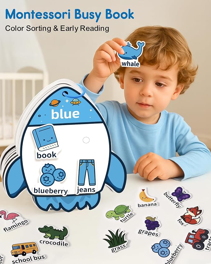Montessori Busy Book Color Sorting Toys for Kids Ages 3+, Preschool Learning Activities & Educational Toys, Children Quiet Book with Sensory Fine Motor Skills Matching Games for Boys Girls