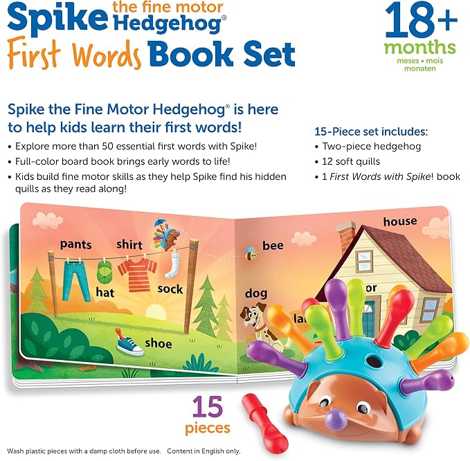 Learning Resources Spike the Fine Motor Hedgehog First Words - Toddler Activity Toys, Preschool Fine Motor Skills, Age 18 Months+