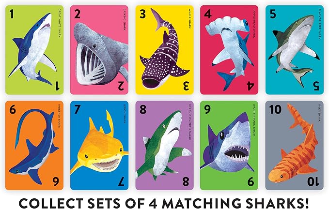 Mudpuppy - Go Shark! Card Games for Kids | Ages 4+, Kids Version of Go Fish, Ideal for 3-4 Players, Shark Themed, Family Fun, Screen-Free Play, Recycled Paper