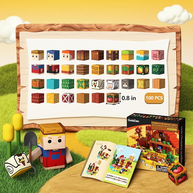 idoot 100PCS Magnetic Blocks, Farm Themed Building Toys for Kids Ages 3+ | Freely Combine Characters, Animals and Crops, Cultivate Hands-On Ability and Creative Thinking, Birthday Gifts for Boys Girls
