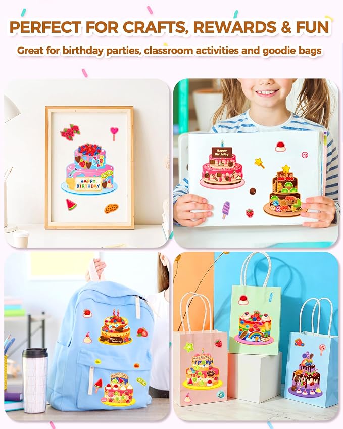 32 Sheets Birthday Cake Stickers for Kids | Make Your Own Stickers, Birthday Party Favors, Kids Craft Activities, Goodie Bag Stuffers