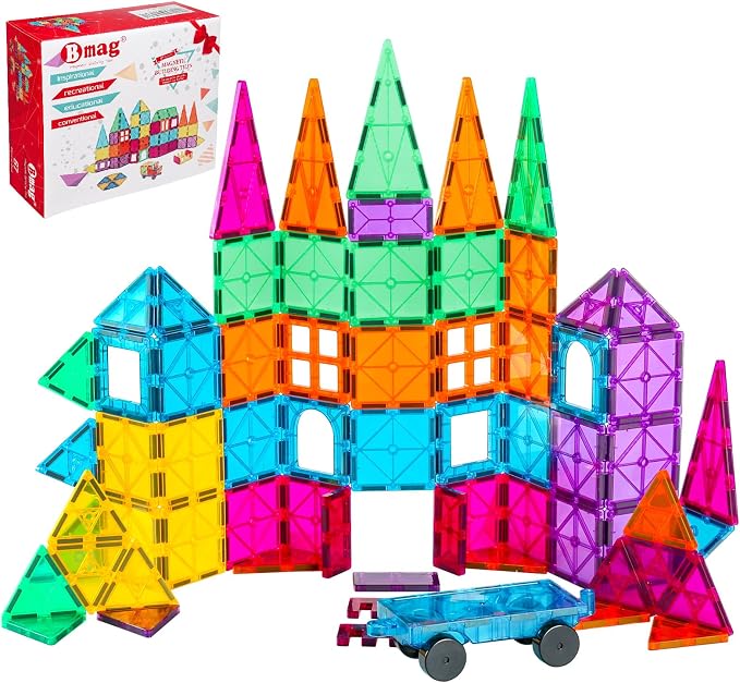 Bmag Magnetic Tiles, 67 PCS with 1 Car Building Blocks for Toddlers, 3D Magnet, STEM Educational Learning Building Blocks for Kids Children, Stacking Montessori Toys Gifts for Boys Girls