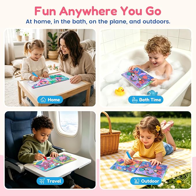 JoyCat Paint with Water Coloring Book for Toddlers, Reusable (Fairy) | Water Coloring Books with Water Pens, No Mess Travel Toy for Kids to Develop Creativity,Educational Learning Kits Gifts