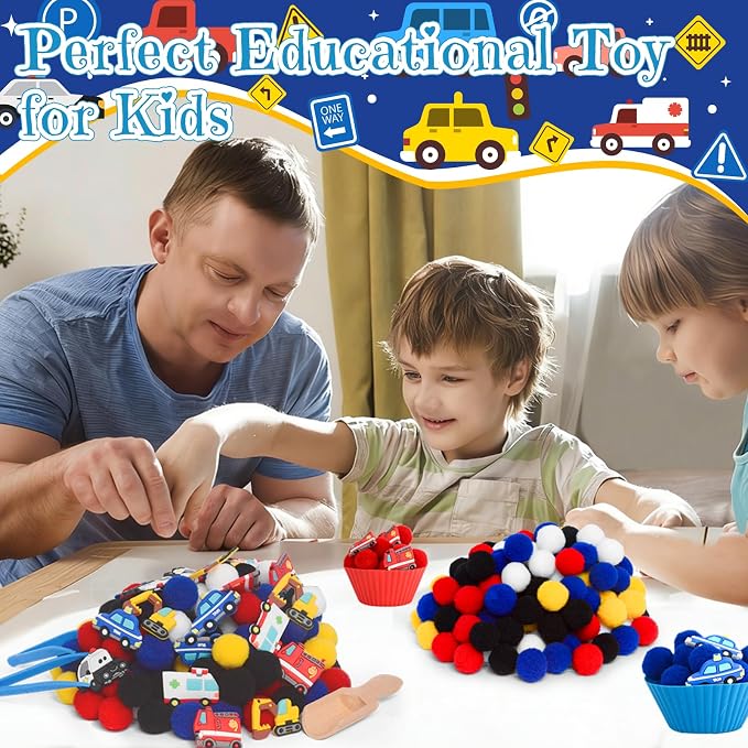 192pcs Back to School Cars Sensory Bin Filler Fine Motor Toys Transportation Toys Sensory Bin Items Toy Ambulance Fire Engine Police Car Excavator Taxi for Preschool Education Activities