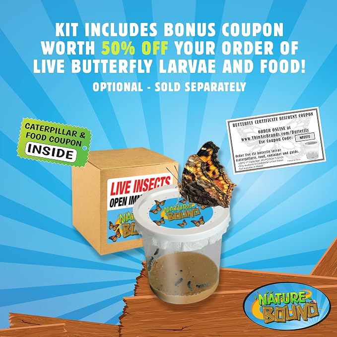 Nature Bound Butterfly Growing Kit - Live Caterpillar to Butterfly Project for Kids - Includes Voucher for Caterpillars, Green Pop-Up Enclosure, and STEM Learning Guide