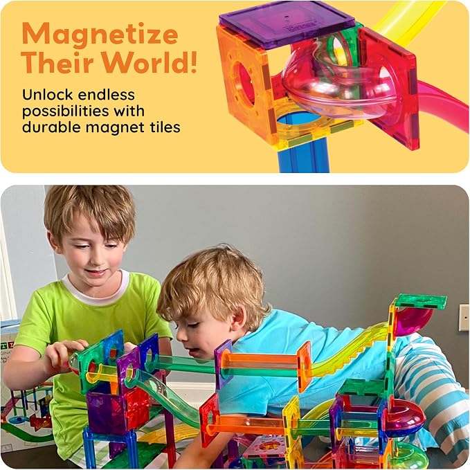 PicassoTiles 50 Piece Magnetic Marble Run Toy STEM Educational Building Set | BPA-free plastic construction, age 3+ coordination tracking, Fine Motor Skills & Spatial Reasonings, creative pretend play