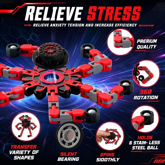 18PCS Transformable Fidget Spinners, Bulk Sensory Fidget Stress Relief Toys for Kids Boys, Age 8-13 Fingertip Gyros Party Favors Birthday Gifts