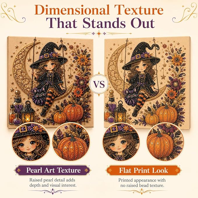 Halloween Pearl Art Kit for Adults, DIY Fall Craft (Witch) | Create textured Halloween decor through a screen-free, beginner-friendly craft activity.