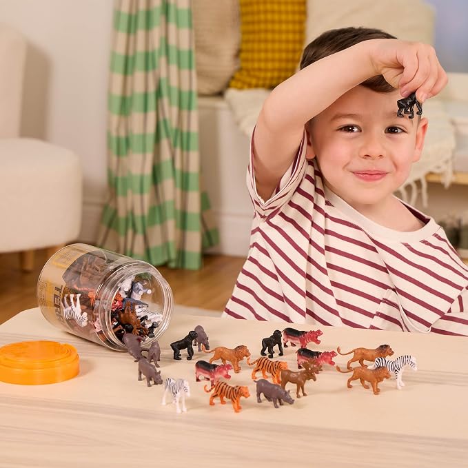 Terra by Battat Wild Animal Figurines Tube, 60 Mini Safari Figures, Animals | 60 realistic mini wild animal figures in a portable tube for pretend play, crafts, dioramas, sensory bins, Animals, 3+ Years
