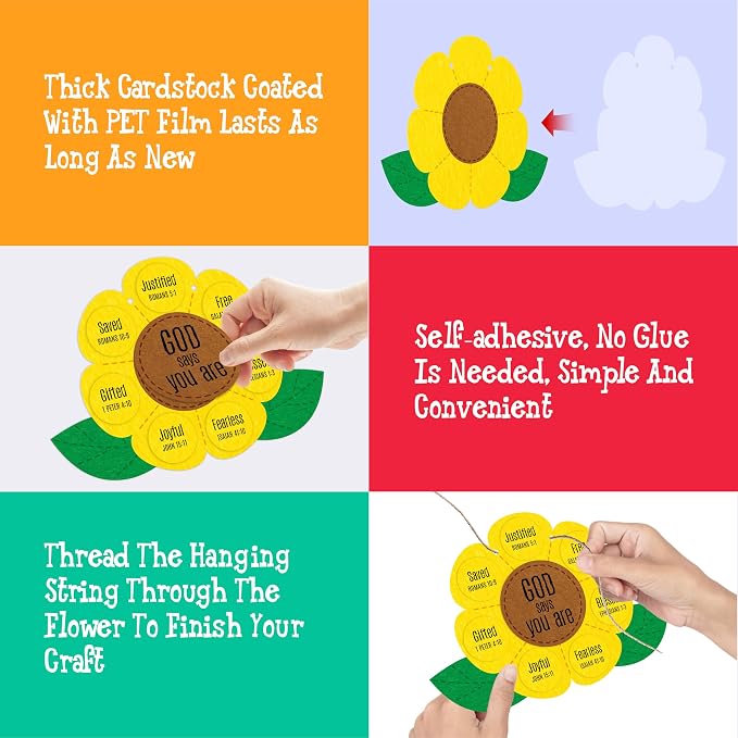 Hebayy 30 Set Sunflower Craft Kit, God Says You are DIY Craft Supplies for Sunday School, Glue-Free & Easy to Assemble Religious Christian Bible Supplies for School Activities