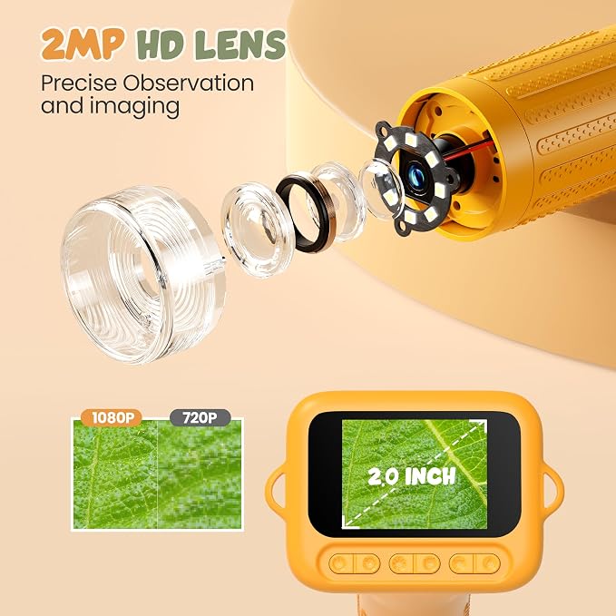 1000X Portable Handheld Digital Microscope for Kids with HD2.0 IPS Screen | 50X-1000X Magnification, STEM Educational Toys Birthday Gifts, for Age 4-12 Girls Boys, Captures photo/video, PC Compatible
