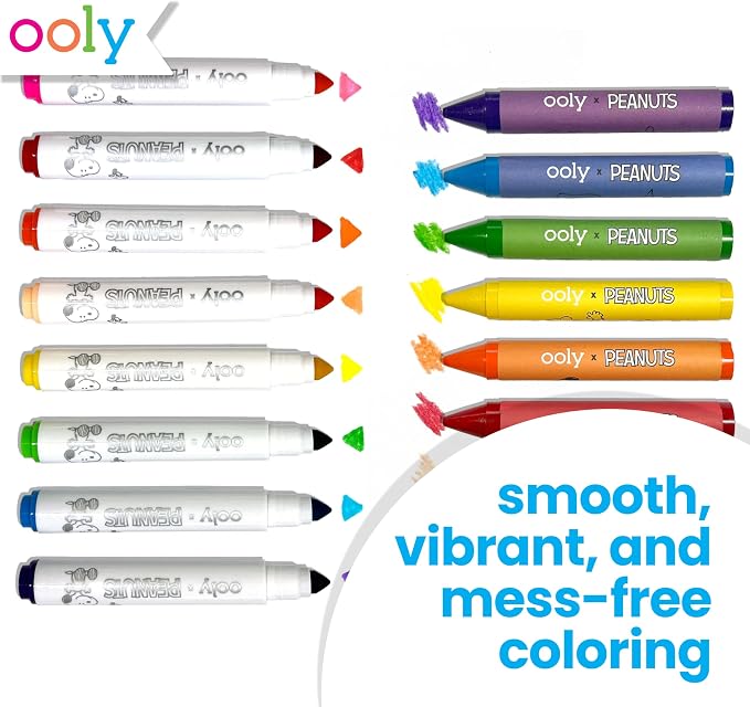 Ooly Peanuts Officially Licensed Snoopy Coloring Activity Kit, 21 Piece | Ages 3+, Peanuts, 8 Washable Markers, 8 Jumbo Crayons, 40 Drawing Sheets, 4 Sticker Activities, and Travel Box