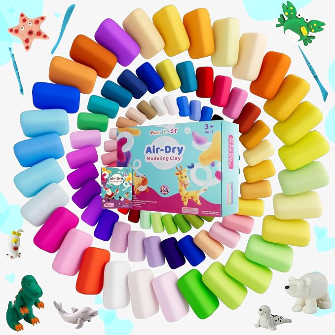 Aestd-ST Air Dry Clay 90 Colors, Modeling Clay for Kids, DIY Magic Clay | Molding Clay Kit, 4 Sculpting Tools, Resealable bags, Non-Sticky Soft, Super Light, Arts & Crafts Gift for Boys Girls Kids