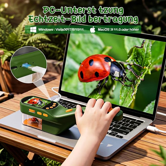 CIMELR Bug Catcher for Kids with 2.4" Screen, 500X Digital Microscope, 1080P Photo/Video, 1000mAh Battery, 8 LED, PC Real-Time Imaging, STEM Nature Toy & Gift for Boys Girls Ages 3-12