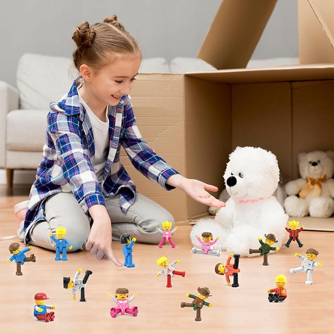PicassoTiles Magnetic Figure Playset 15 PCS Rotatable Characters Toys for Kids Add On Set for Building Block Tiles Toddlers Sensory Pretend Play Travel Gift