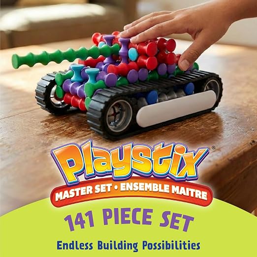 POPULAR PLAYTHINGS Playstix, Master Set 141 Piece, Building Sticks Kit | for Kids Ages 4 and Up, Construction Stem Building Toy Gift, for Boys & Girls, for Kids