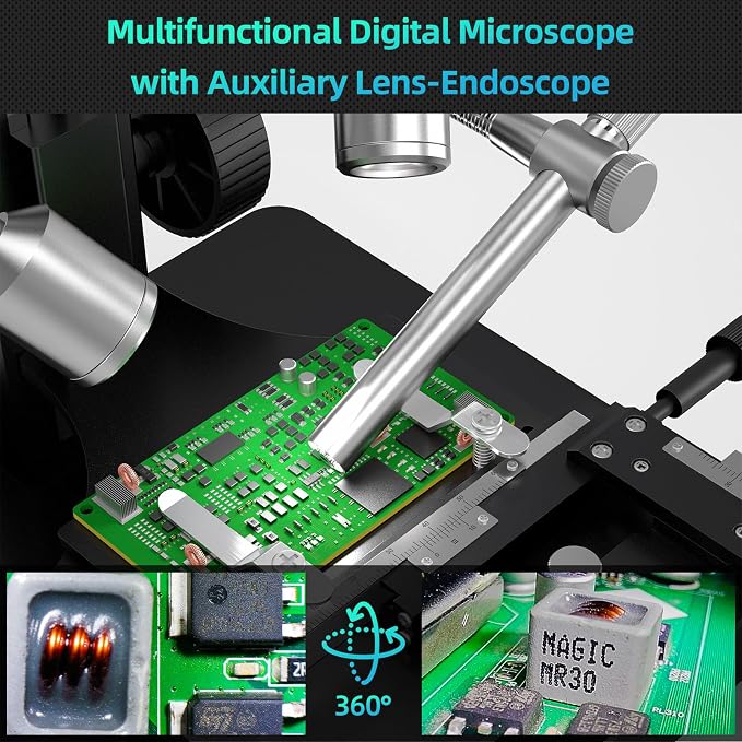 Andonstar AD269S 20X-5000X HDMI Digital Microscope, 5 Lens 2160P UHD Video | 10.1'' LCD IPS Screen, Metal Biological Stand, X-Y Moveable Stage, Endoscope, Home Lab Microscope Kit with Slides, 32GB Card