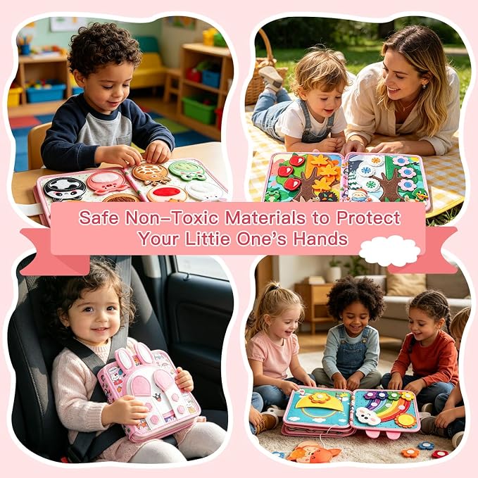 Busy Book for Toddlers 1-3 Years Old, Quiet Busy Board, Suitable for 1-Year-Olds, Montessori Toy, Birthday Gift for 1-Year-Old Boys and Girls, Felt Activity Book, Baby Travel Toy