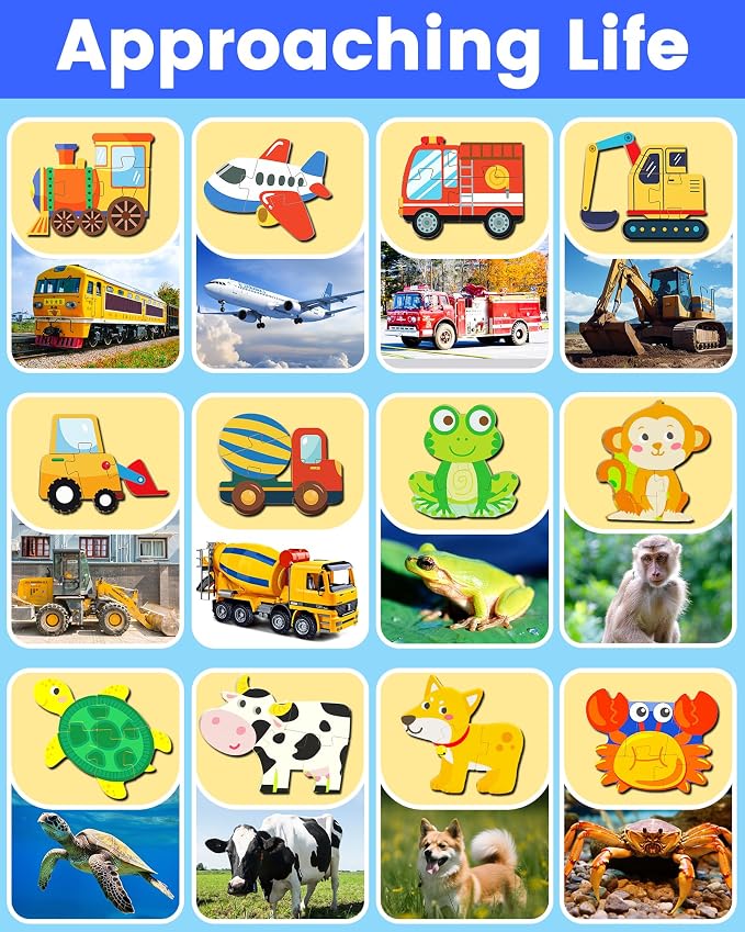 Benresive Wooden Toddler Puzzles, Toddler Toys, 1 2 Year Old Boy Girl Gift | 12 Pack Vehicle Montessori Toys for 1 2 Year Old, Preschool Educational Learning Toy, Great Birthday Gifts for Boys Girls