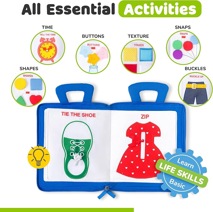 Toddler Travel Toys for Airplane and Car Rides, Busy Book for Toddlers 1-3 | Quiet Book Plane Toys for 1 Year Old, Montessori Activity Book with All Parts Attached, Screen Free Toy Gift